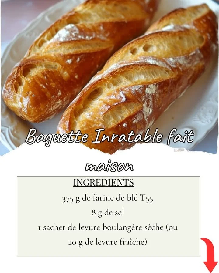 Baguette Inratable Fait Maison, croustillante et dorée, prête à être dégustée.