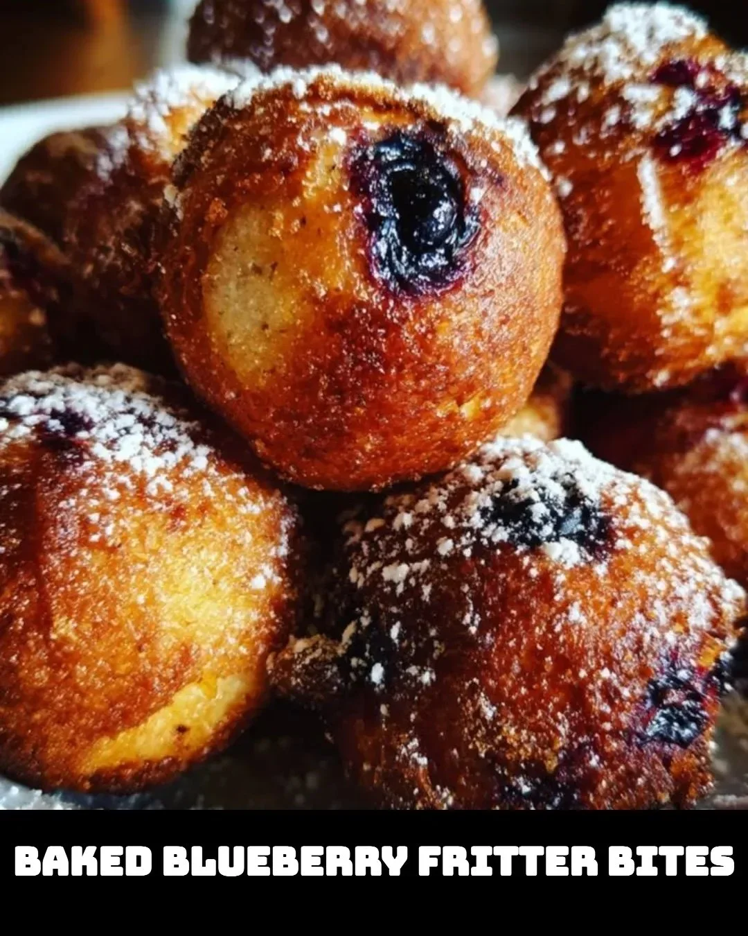 Bouchées de beignets aux myrtilles cuites, délicieuses et dorées.