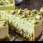 Cheesecake à la pistache crémeux, dessert gourmet et savoureux.