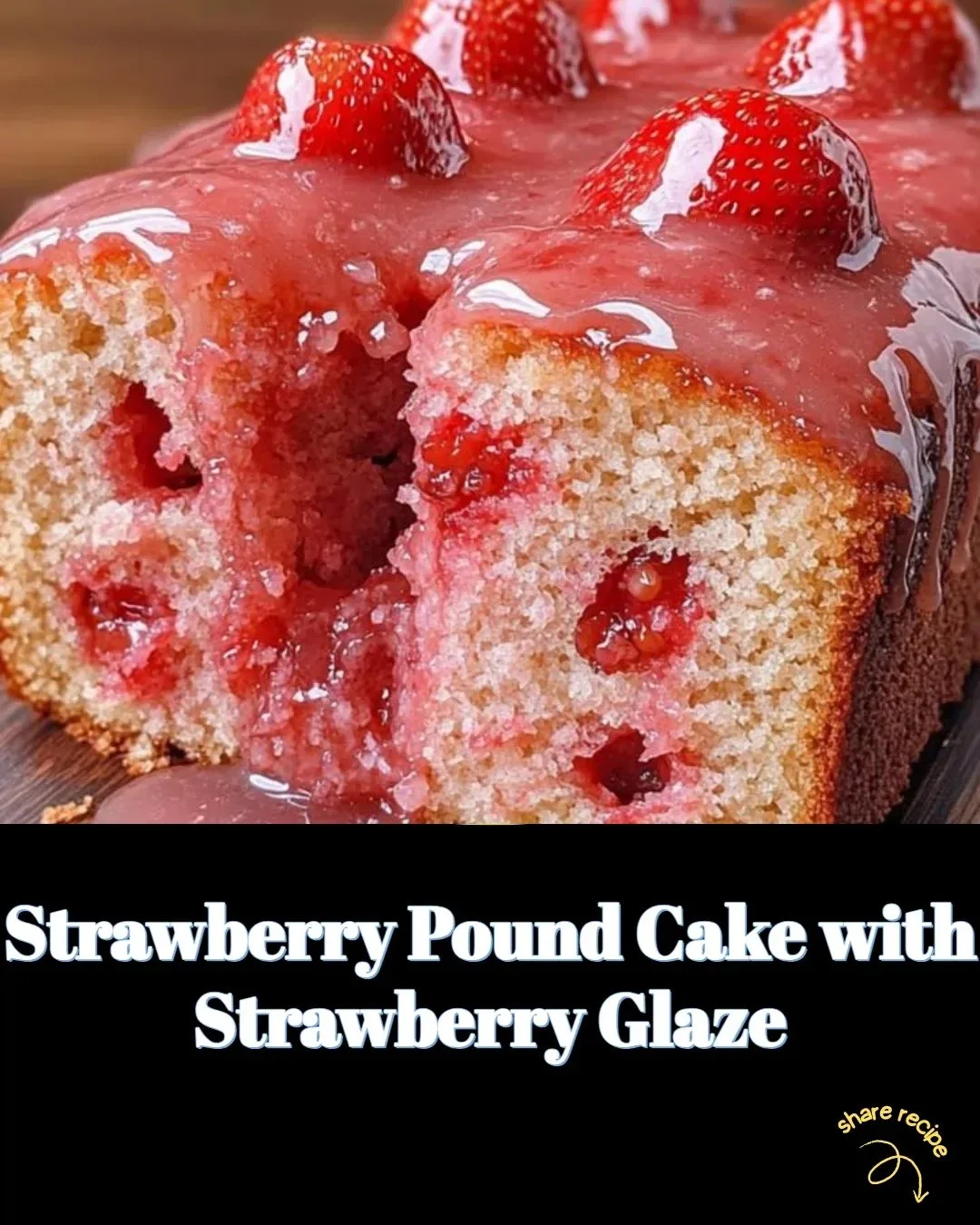 Pound Cake aux fraises avec glaçage aux fraises sur une assiette décorée