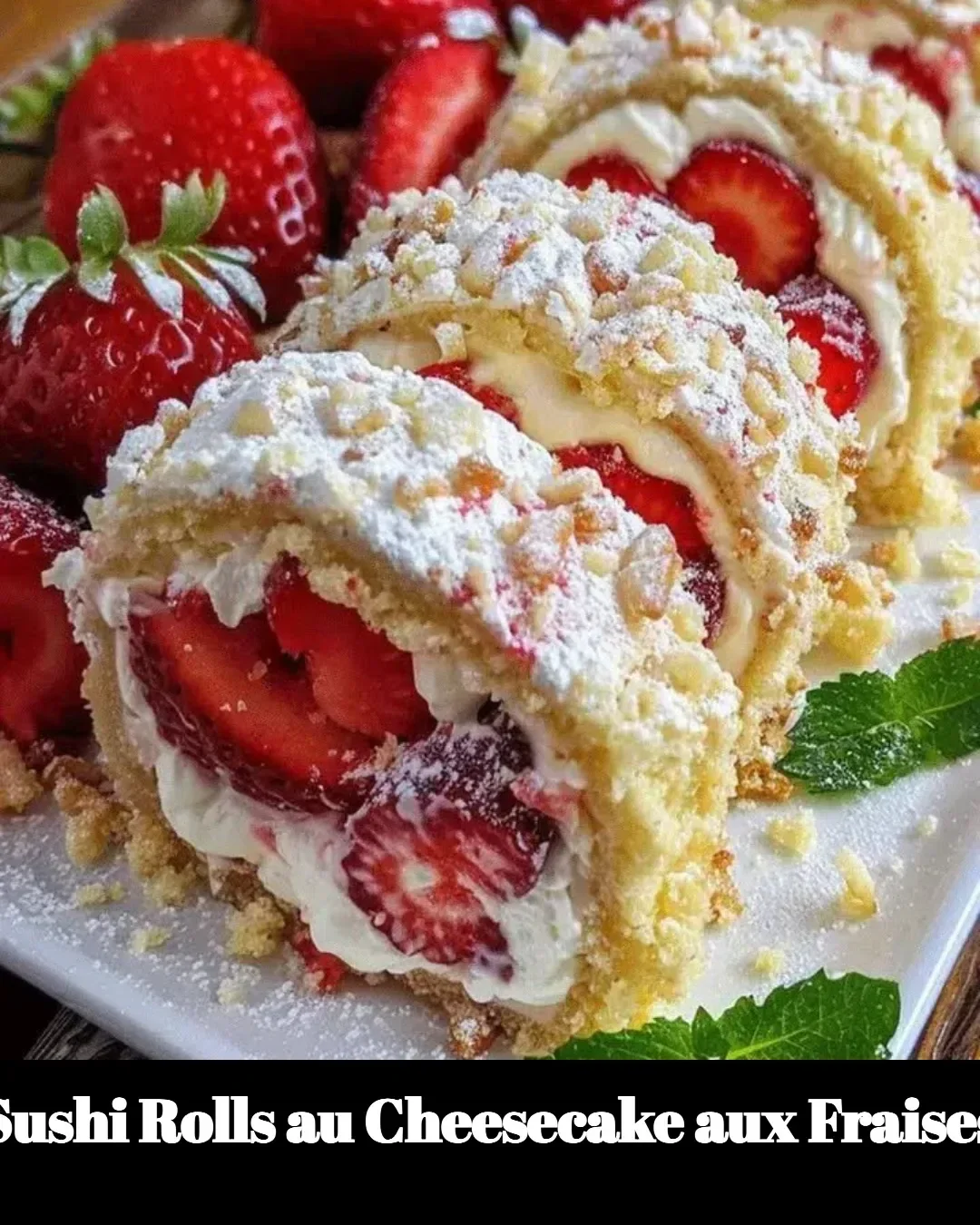 Sushi rolls au cheesecake aux fraises, un dessert créatif et gourmand.