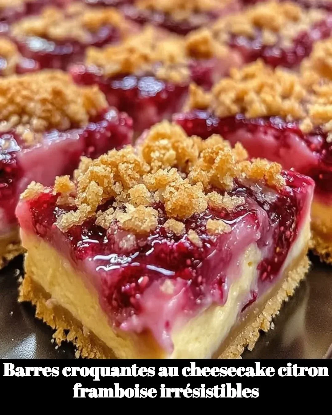 Barres croquantes au cheesecake framboise et citron, un dessert irrésistible