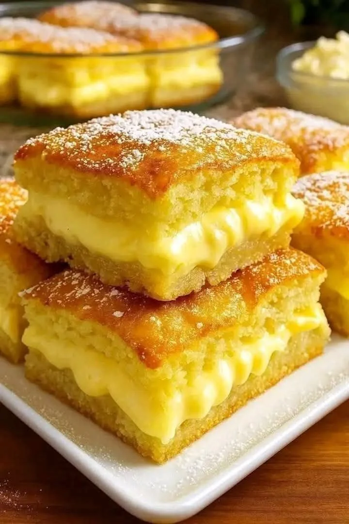 Barres de gâteau à la crème pâtissière savoureuses et crémeuses.