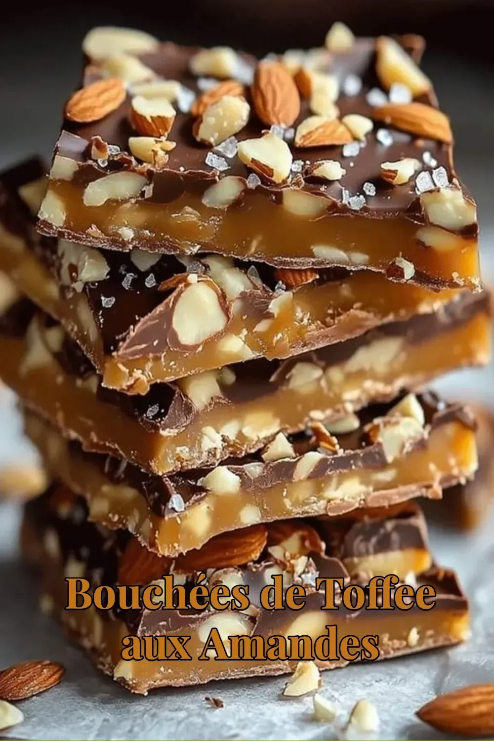 Bouchées de toffee aux amandes prêtes à déguster, sucrées et croquantes.
