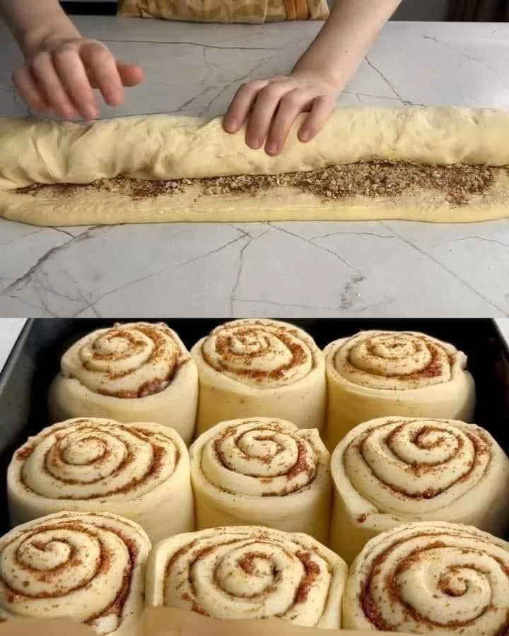 Rolls moelleux à la cannelle et aux noix avec frosting au fromage à la crème