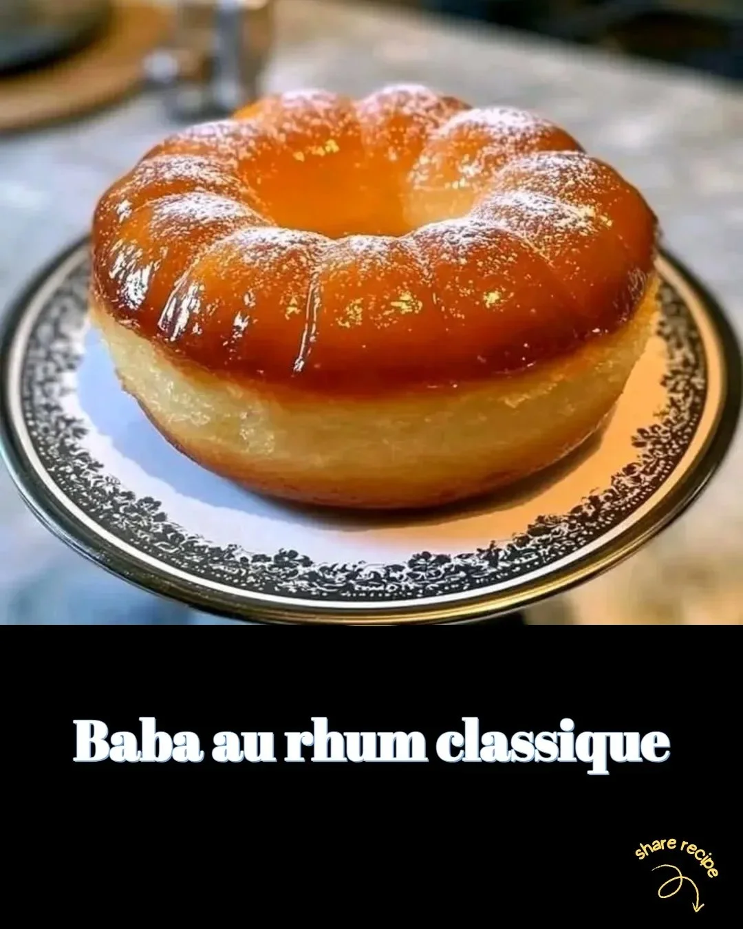 Delicious classic Rum Baba dessert soaked in rum, served on a plate.