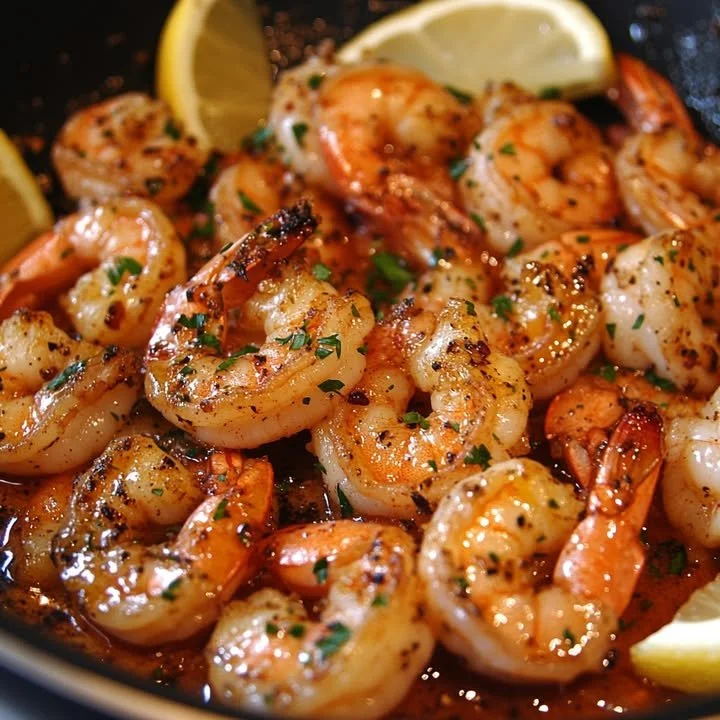 Plateau de crevettes au beurre Henny garnies d'herbes fraîches