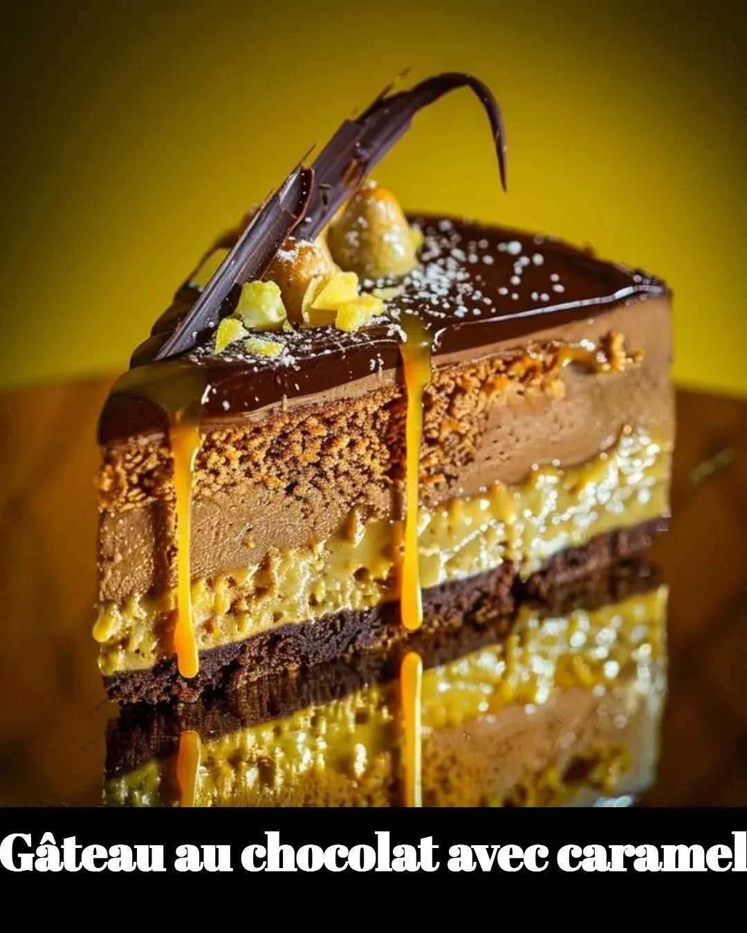 Gâteau au chocolat avec caramel, un dessert délicieux et fondant.