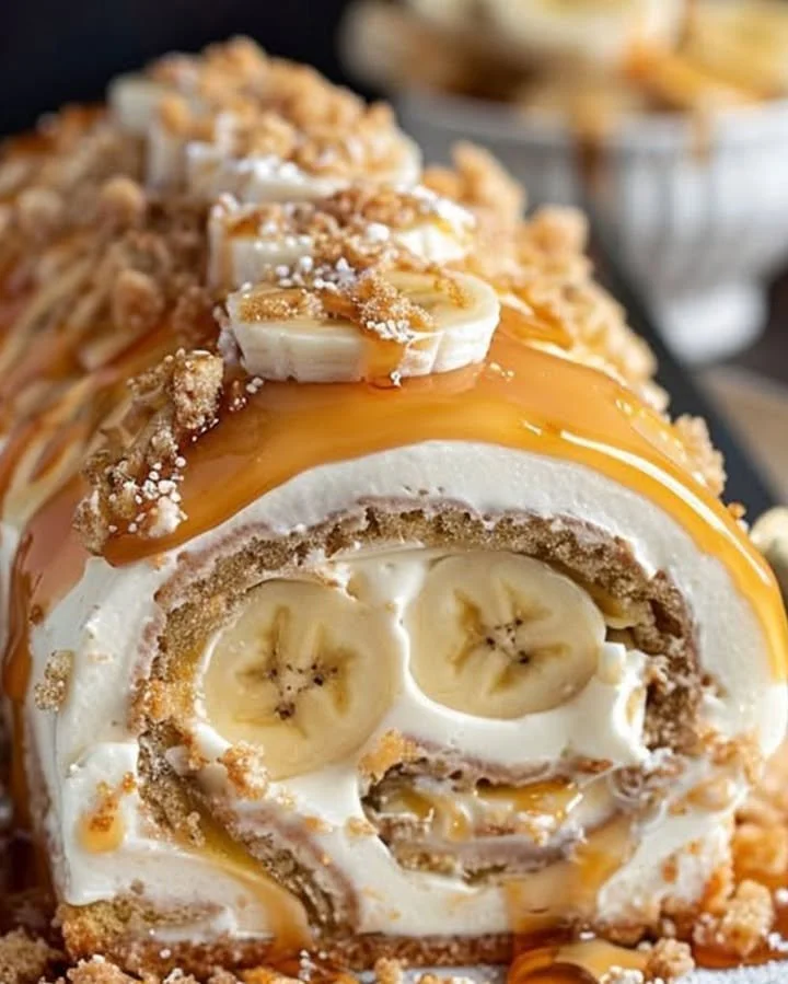 Gâteau roulé à la banane caramel, un dessert moelleux et savoureux