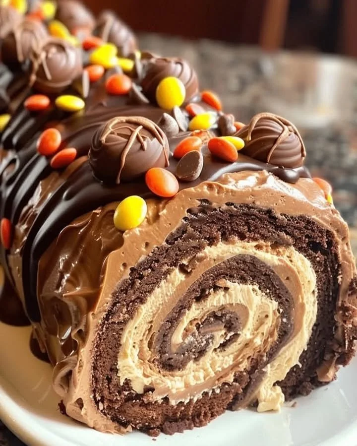Gâteau roulé au beurre de cacahuète Reese's sur une assiette