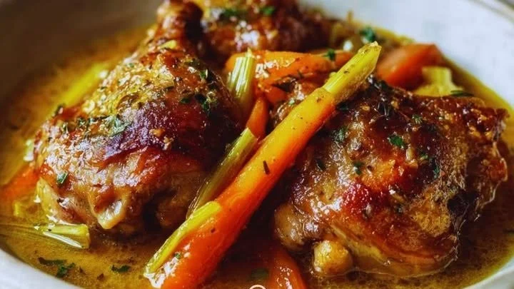 Lapin Braisé Lentement à la Moutarde, un plat traditionnel savoureux.