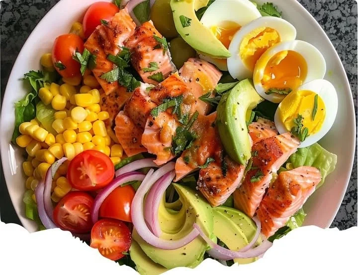 Salade Cobb de fruits de mer au saumon, un plat savoureux et nutritif