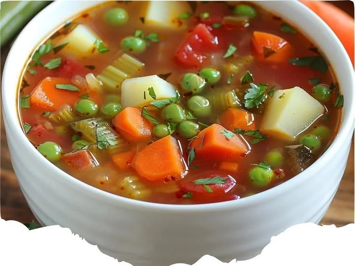 Bol de soupe de légumes colorés avec des ingrédients frais et savoureux.