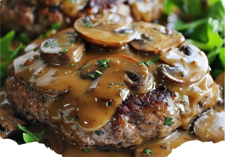 Hamburger Steak avec sauce aux champignons savoureuse