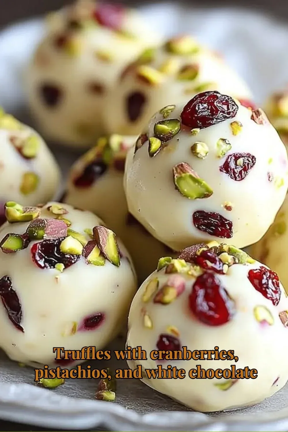 Truffes aux cranberries, pistaches et chocolat blanc