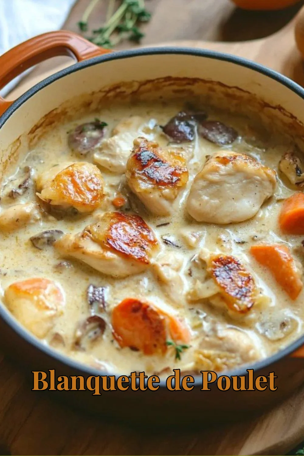 Plat de Blanquette de Poulet servie avec des légumes et sauce crémeuse