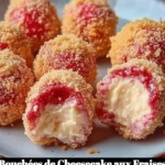 Bouchées de cheesecake aux fraises délicieuses et présentées avec soin.