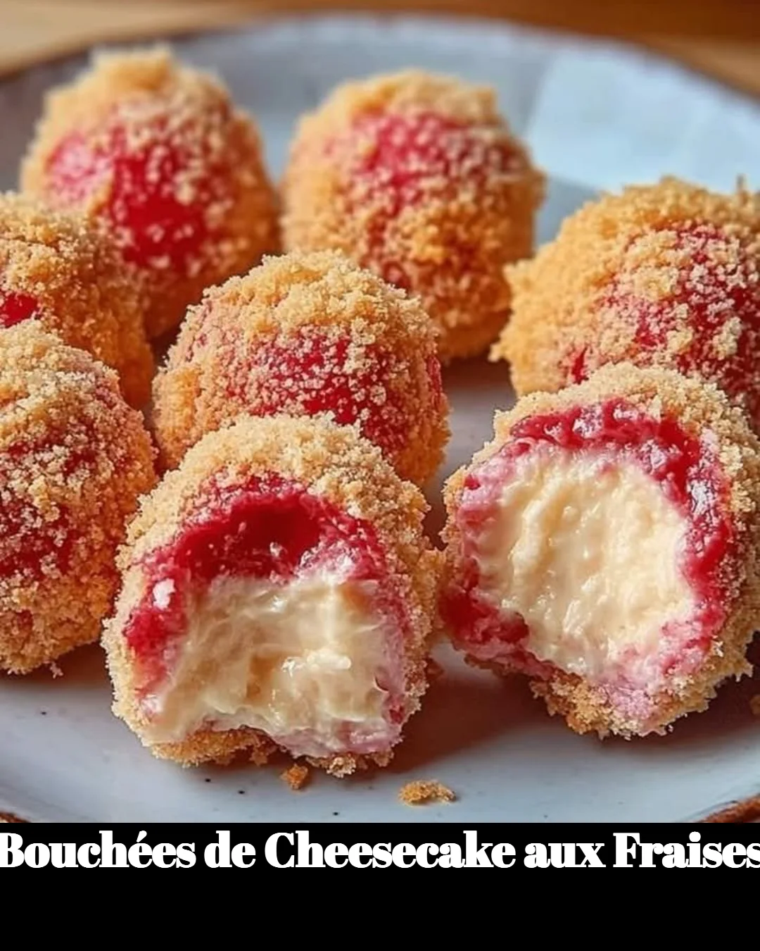 Bouchées de cheesecake aux fraises délicieuses et présentées avec soin.