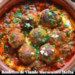 Plat de boulettes de viande marocaines servies dans une sauce épicée