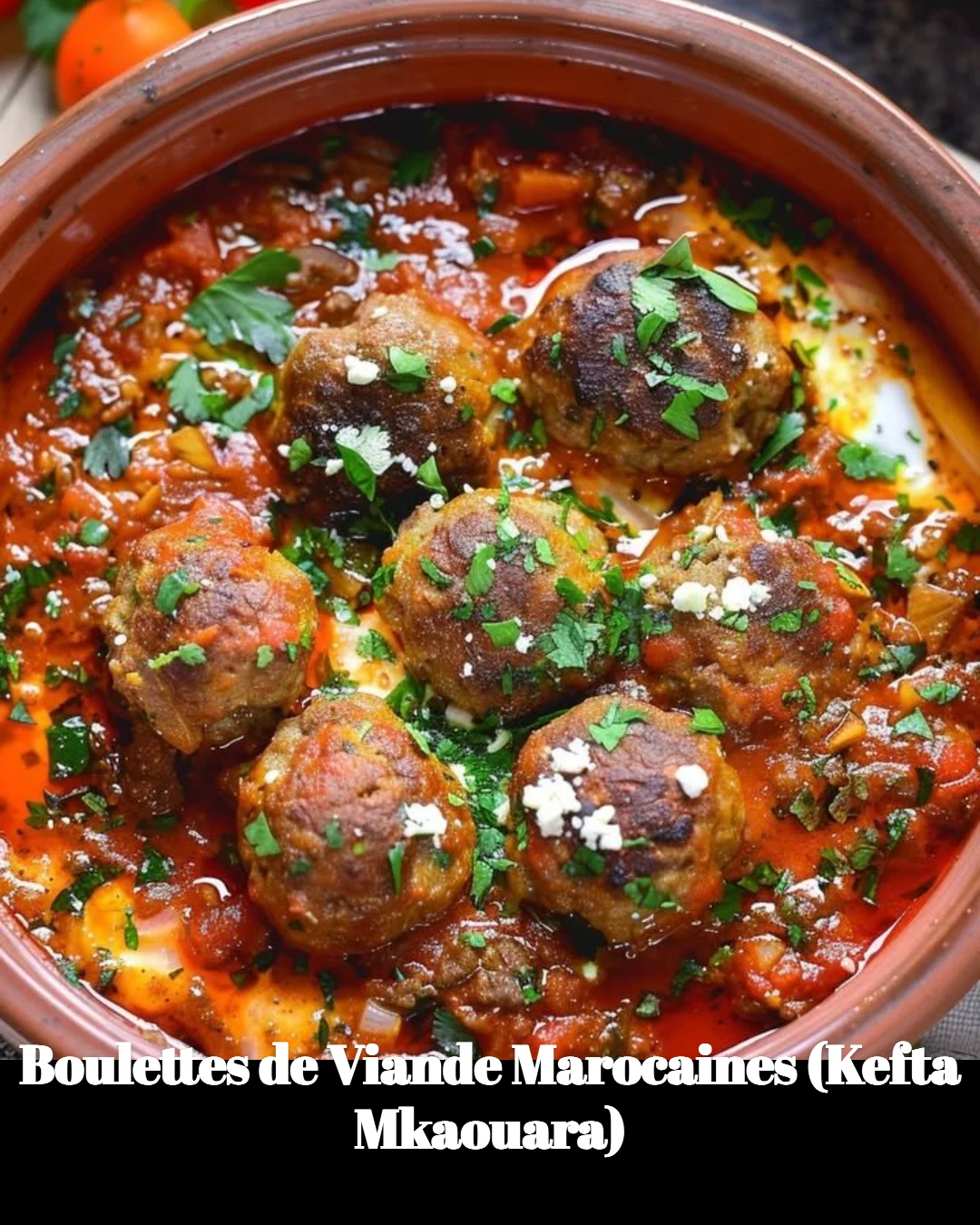 Plat de boulettes de viande marocaines servies dans une sauce épicée