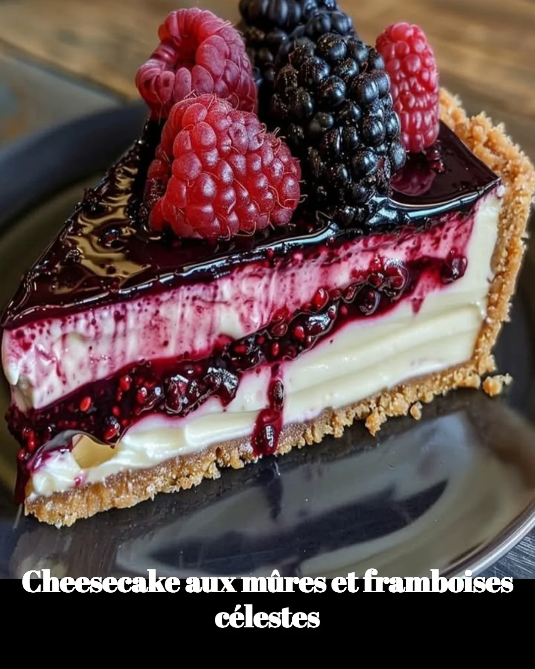 Cheesecake aux mûres et framboises sur une assiette élégante