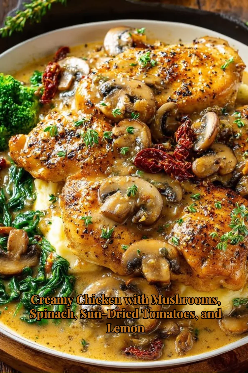 Recette de poulet crémeux avec champignons, épinards, tomates séchées et citron