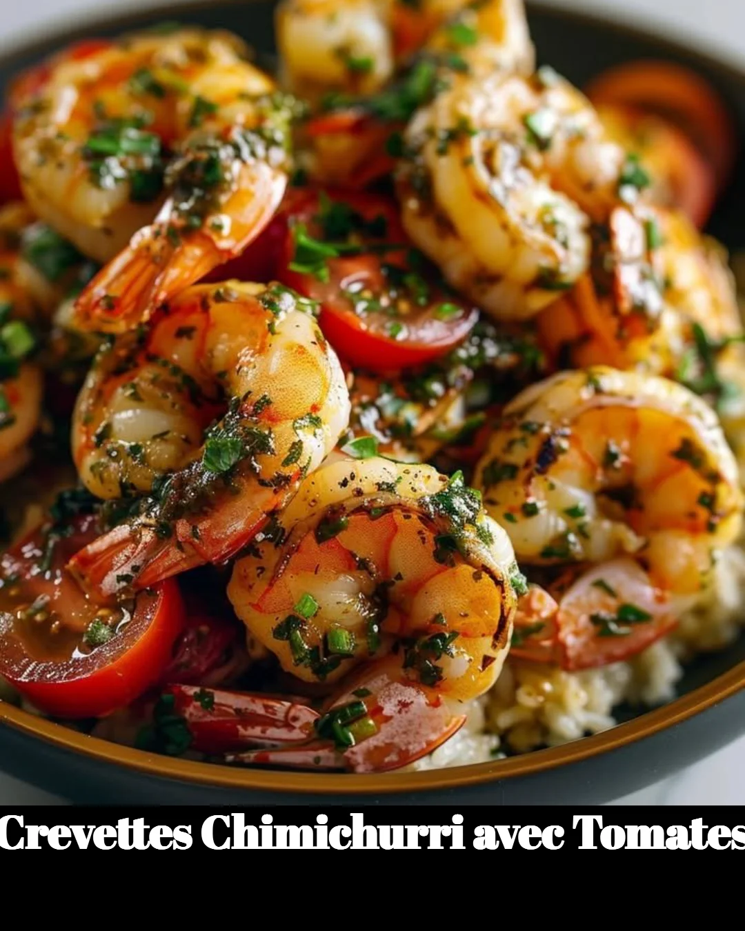 Crevettes chimichurri avec tomates fraîches prêtes à déguster