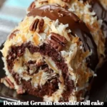 Gâteau roulé allemand au chocolat garni de noix de coco et de pacanes