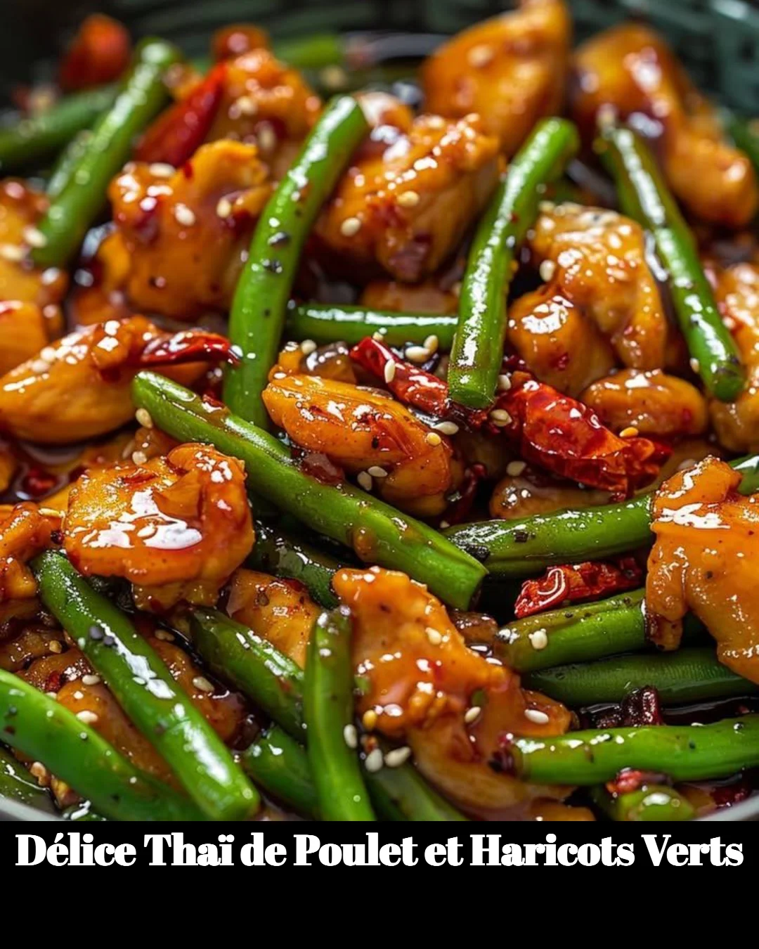 Plat de délice thaï de poulet et haricots verts, savoureux et équilibré.