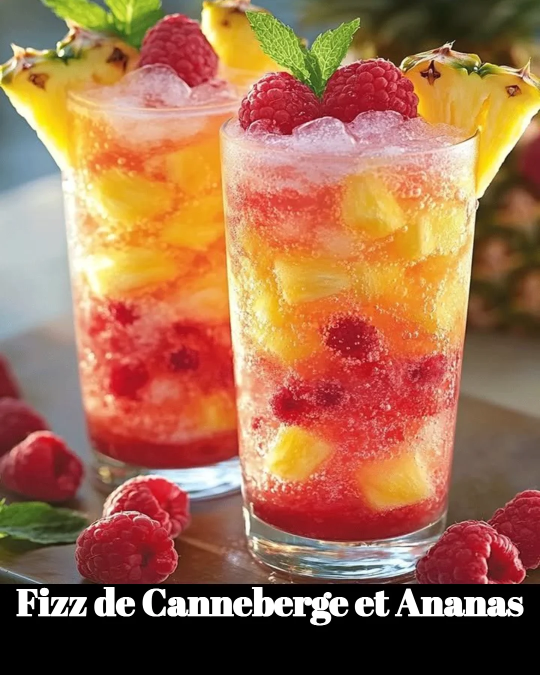 Cocktail Fizz de Canneberge et Ananas dans un verre avec des fruits frais