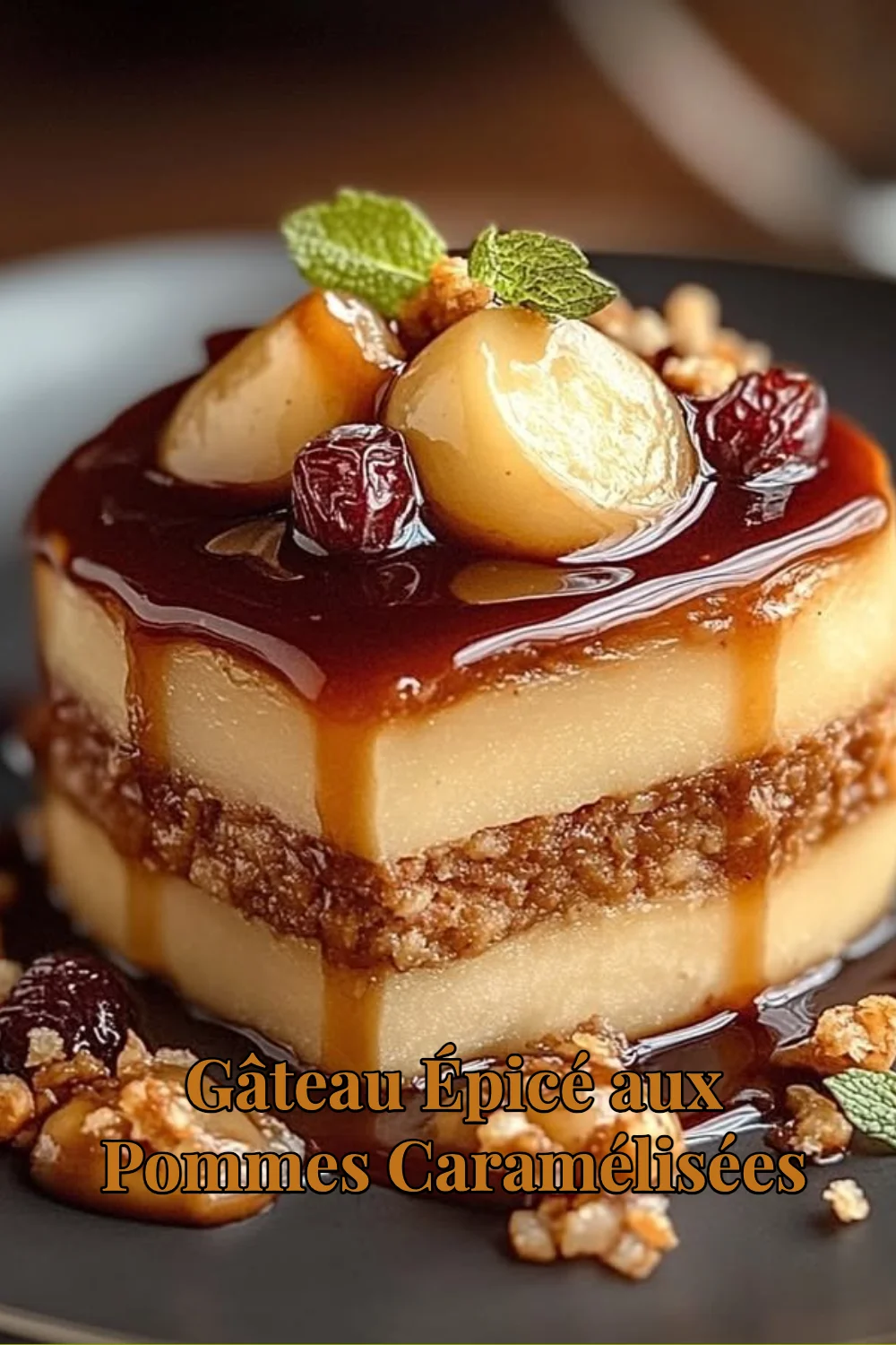 Gâteau épicé aux pommes caramélisées avec une garniture sucrée