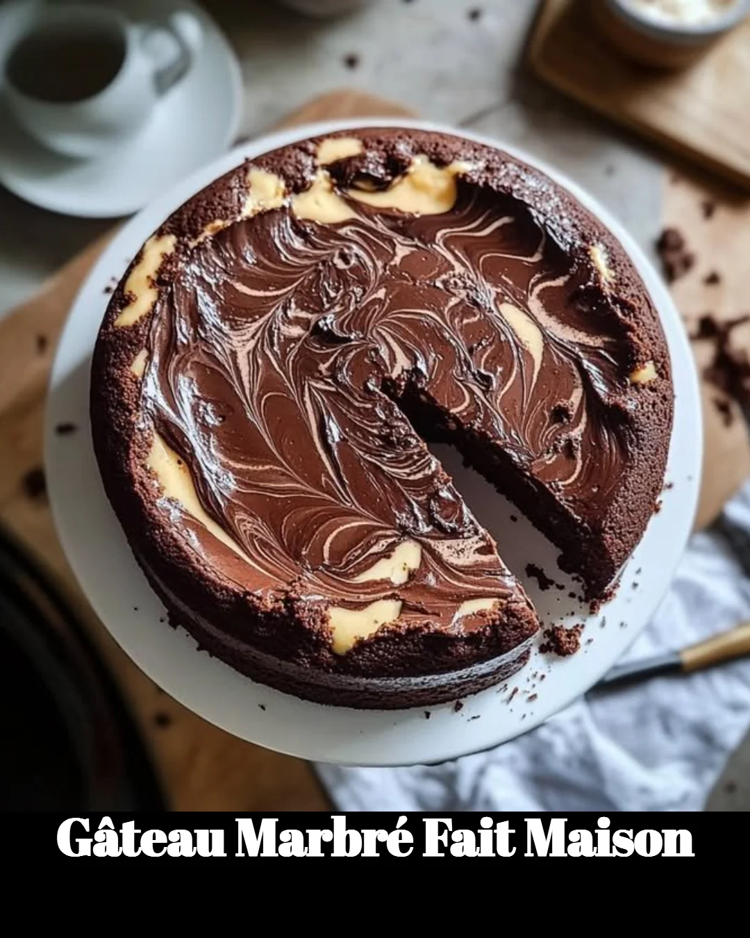 Recette de gâteau marbré fait maison au chocolat et vanille.