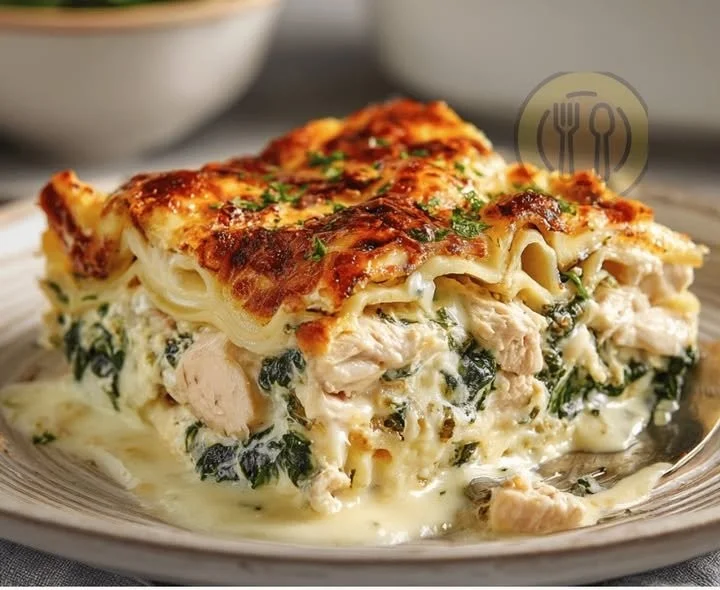 Lasagnes légères au poulet et épinards, un plat savoureux et sain.
