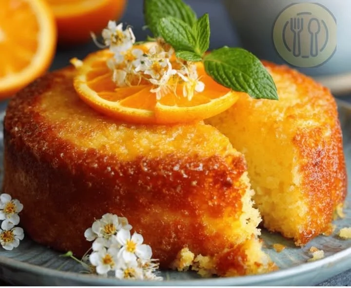 Moelleux léger à l'orange garni d'agrumes sur un plateau
