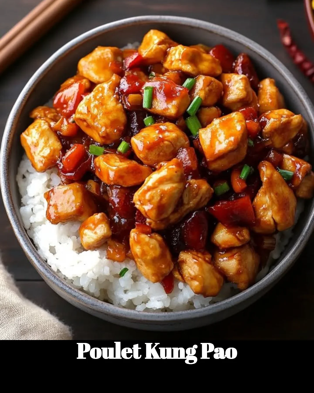 Recette savoureuse de Poulet Kung Pao avec poulet, cacahuètes et épices