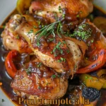 Plat de poulet mijoté à la sauce créole avec accompagnement coloré
