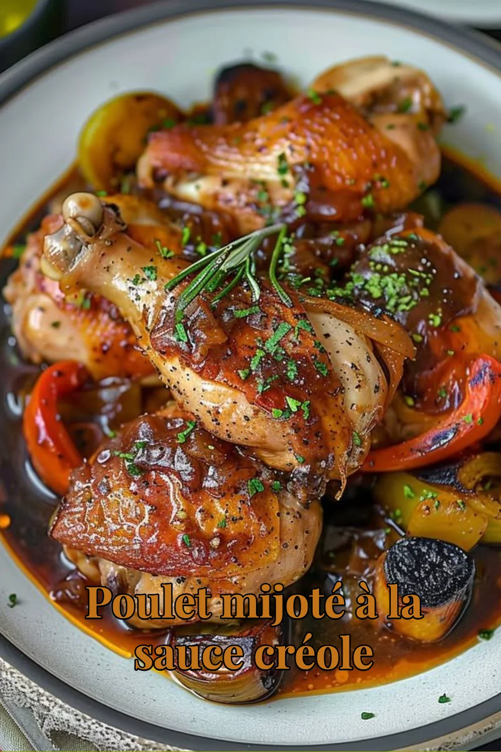 Plat de poulet mijoté à la sauce créole avec accompagnement coloré