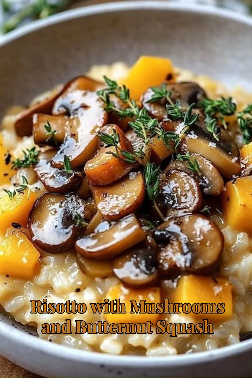 Risotto crémeux aux champignons et potiron, plat savoureux et réconfortant.