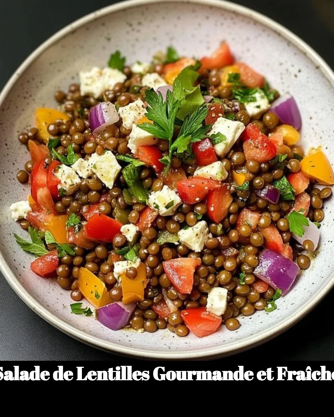 Salade de lentilles gourmande et fraîche avec légumes colorés.
