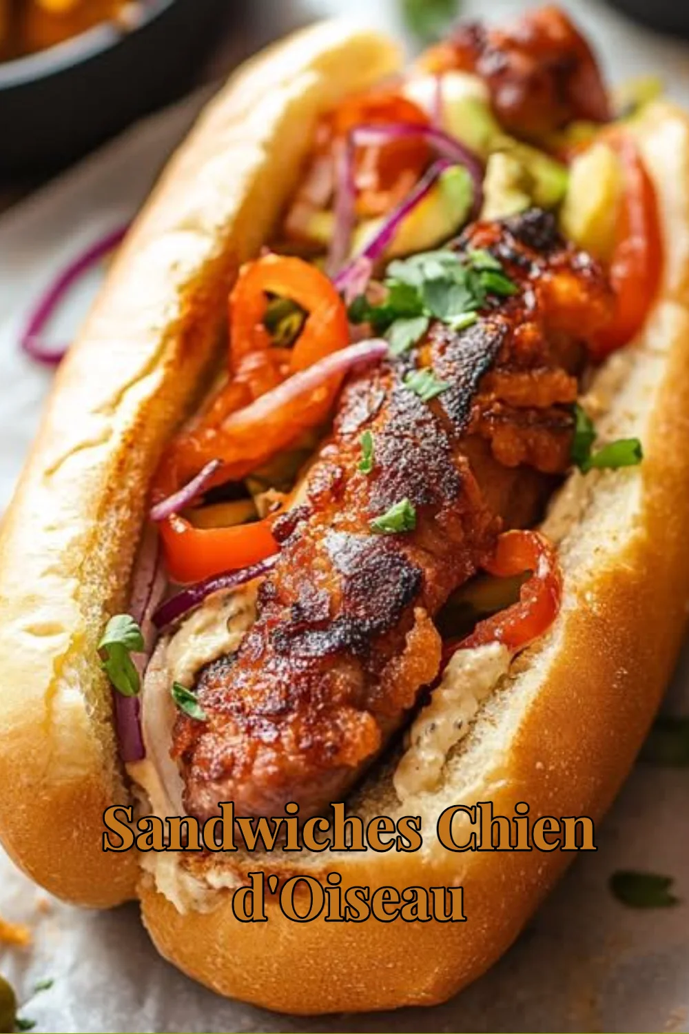 Sandwiches Chien d'Oiseau savoureux et garnis de délicieux ingrédients.