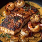 Saumon et crevettes cajun préparés avec des épices savoureuses