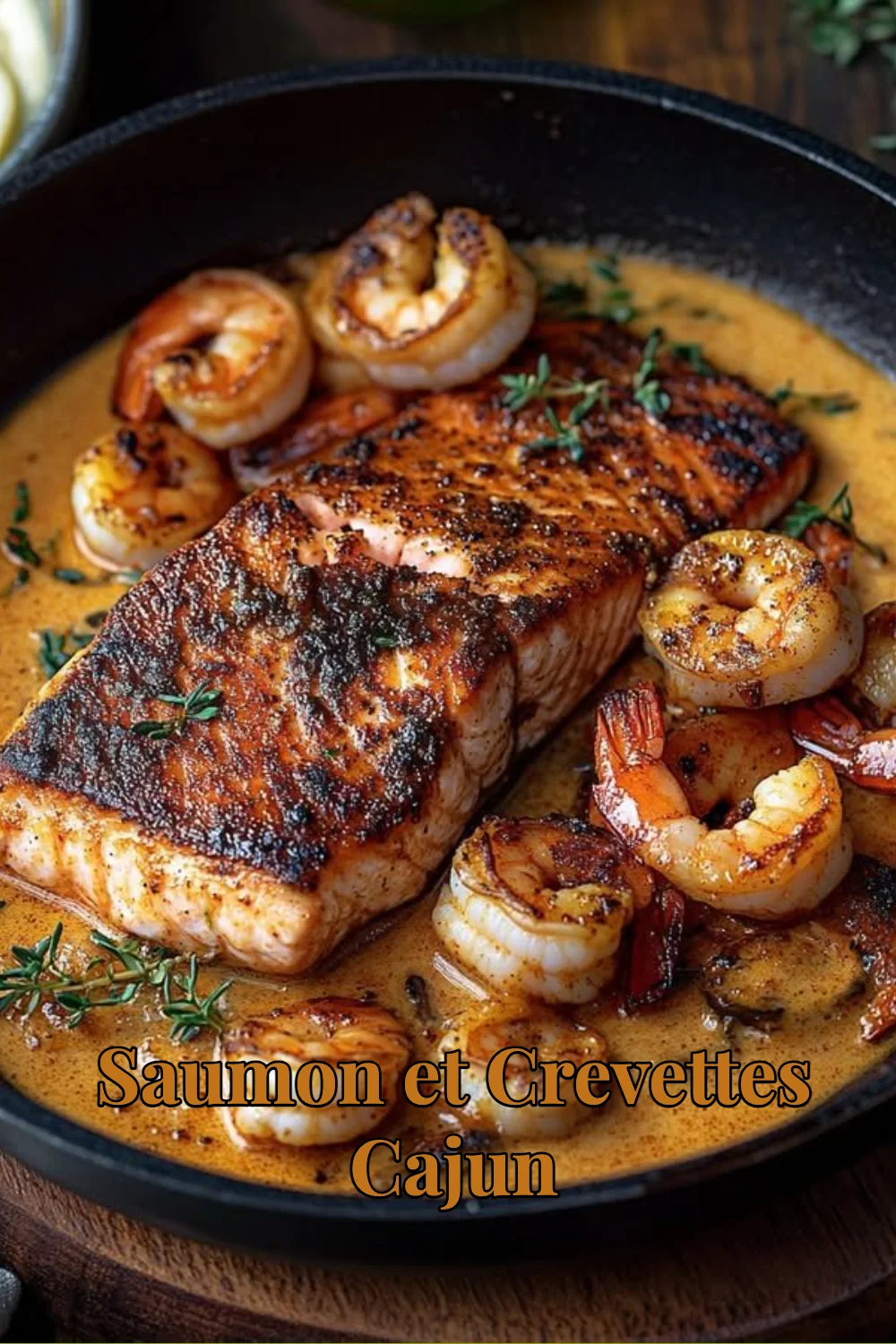 Saumon et crevettes cajun préparés avec des épices savoureuses