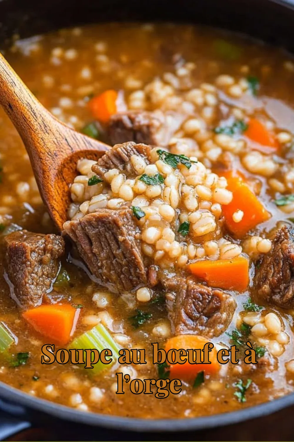 Soupe au bœuf et à l’orge servie dans un bol
