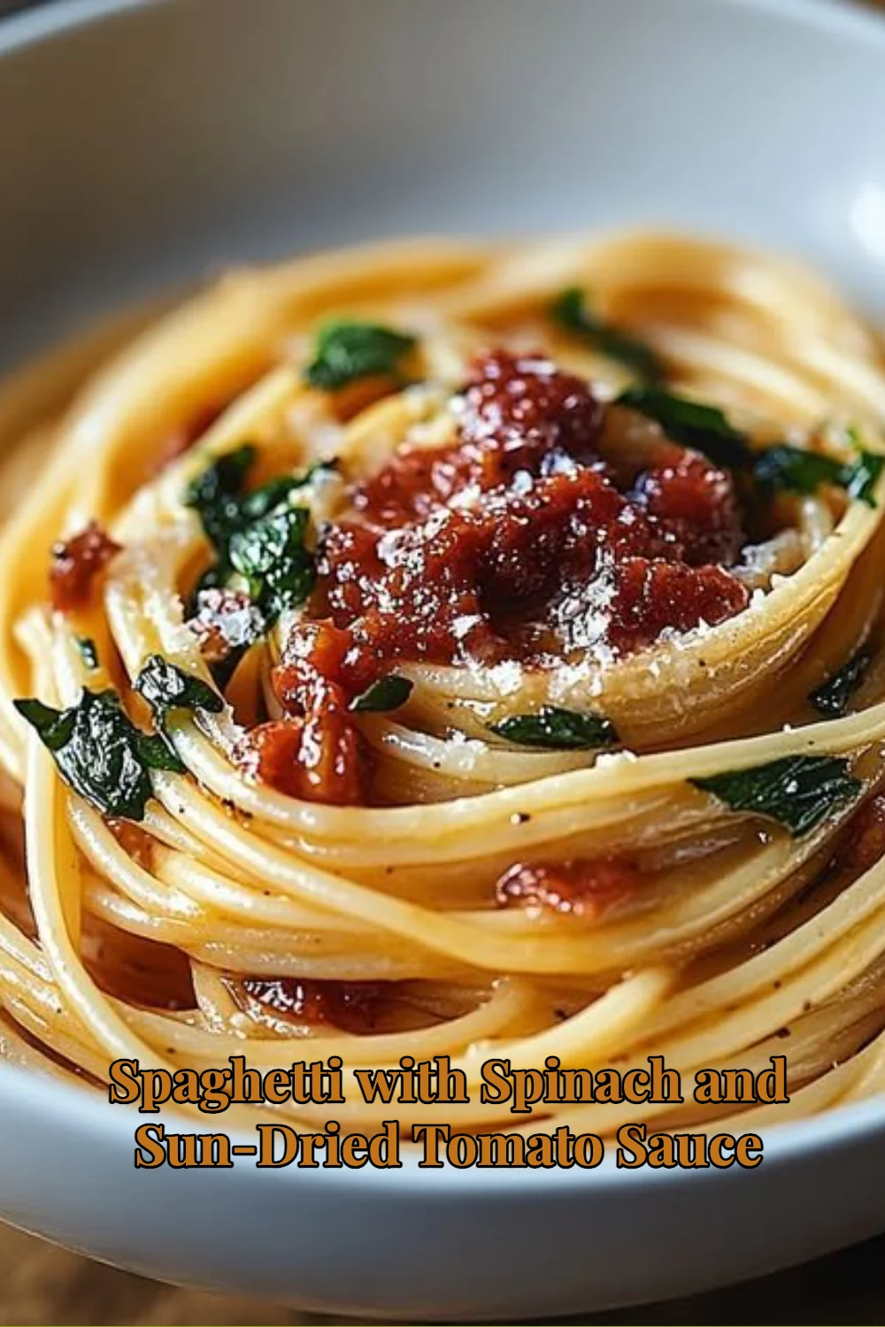 Spaghetti avec épinards et sauce aux tomates séchées