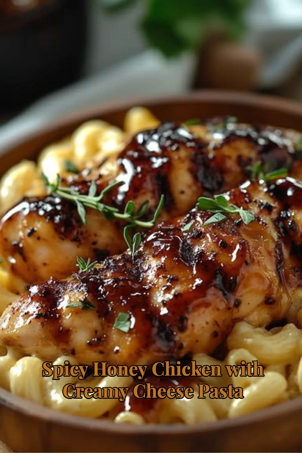 Plat de Spicy Honey Chicken avec pâtes crémeuses au fromage