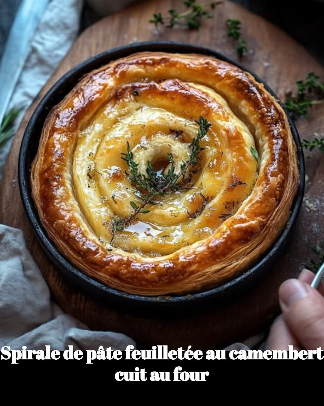 Spirale de pâte feuilletée au camembert dorée et délicieuse sortie du four