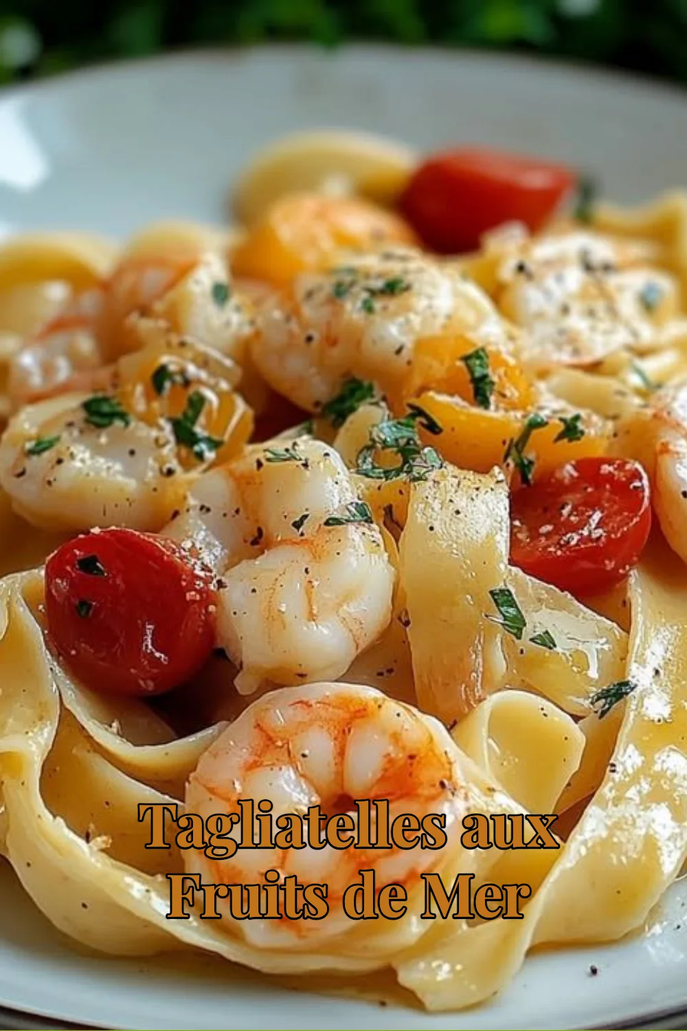Tagliatelles aux fruits de mer servies avec une sauce savoureuse.
