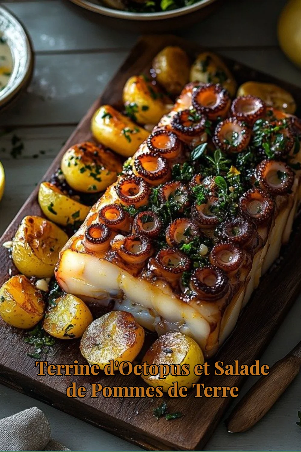 Terrine d'Octopus servie avec une salade de pommes de terre