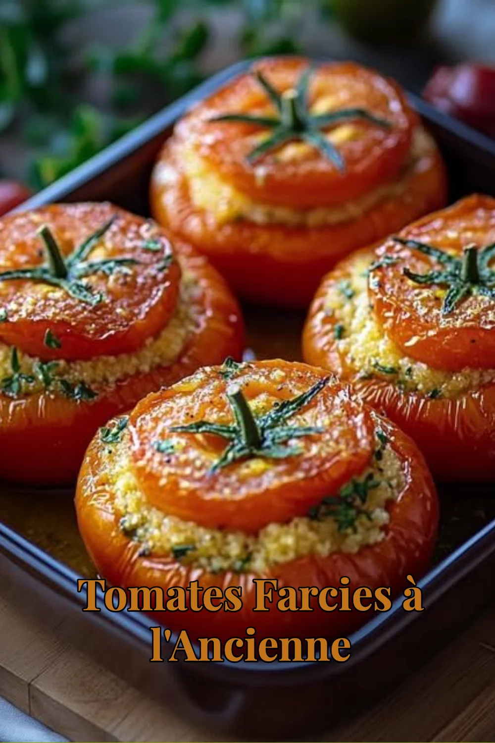 Plat de Tomates Farcies à l'Ancienne, garnies d'une farce savoureuse.