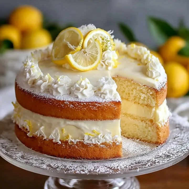 Gâteau Citron au Crème de Citron Italien décoré avec des zestes de citron